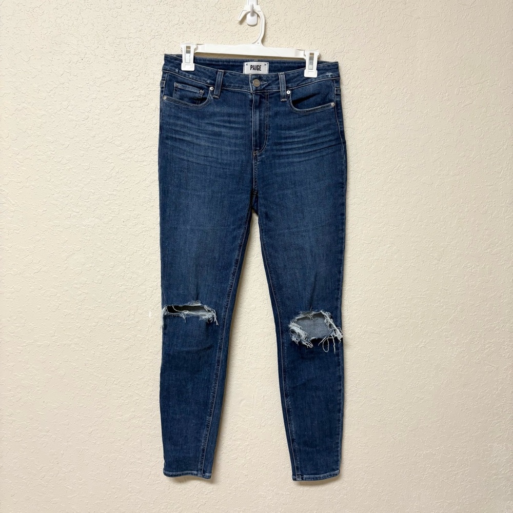 Paige Jeans Women Blue Denim Hoxton Ankle Stretch Size 28 Distressed